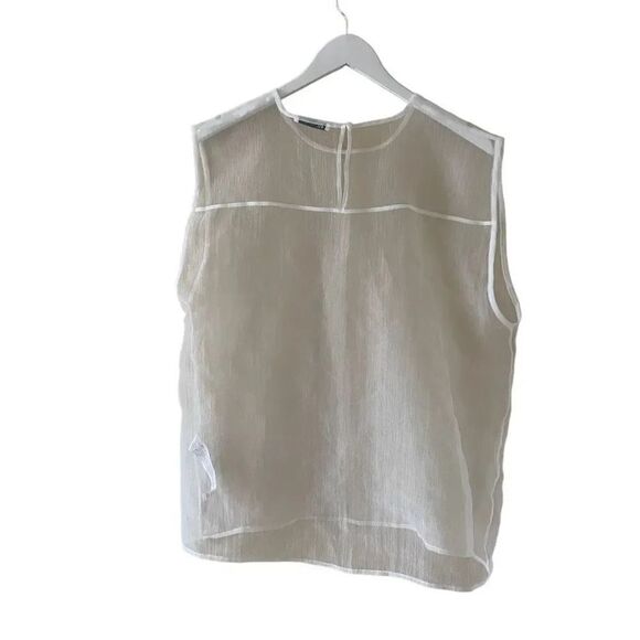 Zara White Sheer Rib Sleeveless Women’s Crewneck SZ L #1696 - Picture 6 of 11
